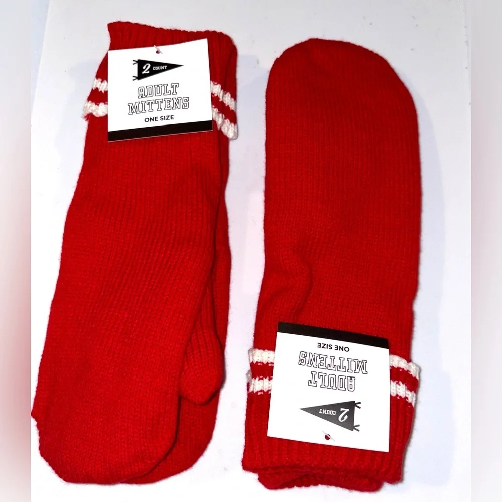Varsity Red Mittens with White Stripes